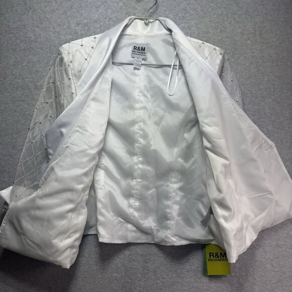 NWT R&M Richards Jacket Size 14 White Sheer Satin Glitter Womens Holiday Wedding - Picture 9 of 13